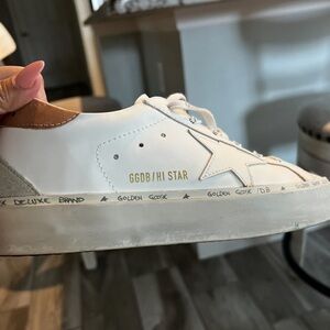 Golden Goose White and Brown Hi Star Sneakers